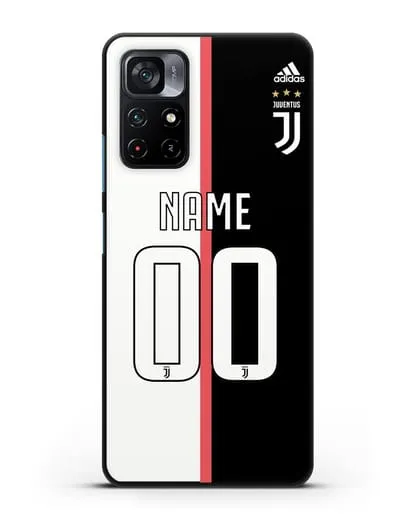 Именной чехол Ювентус с фамилией и номером (сезон 2019-2020) бело-черная форма силиконовый для Xiaomi Poco M4 Pro 5G