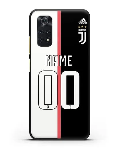 Именной чехол Ювентус с фамилией и номером (сезон 2019-2020) бело-черная форма силиконовый для Xiaomi Poco M4 Pro 4G