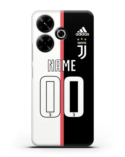 Именной чехол Ювентус с фамилией и номером (сезон 2019-2020) бело-черная форма силиконовый для Xiaomi Poco M6
