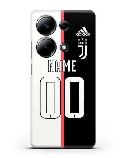 Именной чехол Ювентус с фамилией и номером (сезон 2019-2020) бело-черная форма силиконовый для Xiaomi Poco M6 Pro