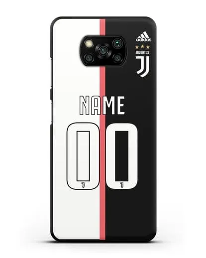Именной чехол Ювентус с фамилией и номером (сезон 2019-2020) бело-черная форма силиконовый для Xiaomi Poco X3