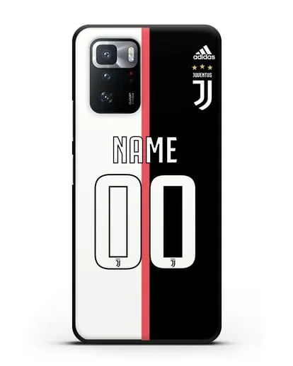 Именной чехол Ювентус с фамилией и номером (сезон 2019-2020) бело-черная форма силиконовый для Xiaomi Poco X3 GT