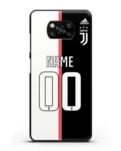 Именной чехол Ювентус с фамилией и номером (сезон 2019-2020) бело-черная форма силиконовый для Xiaomi Poco X3 Pro