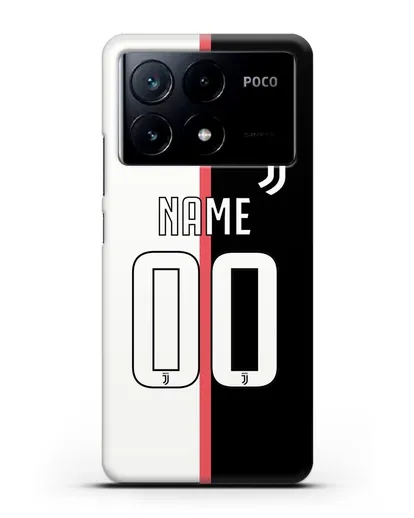 Именной чехол Ювентус с фамилией и номером (сезон 2019-2020) бело-черная форма силиконовый для Xiaomi Poco X6 Pro