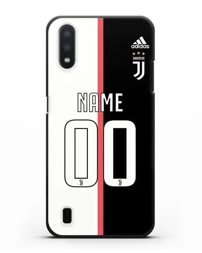 Именной чехол Ювентус с фамилией и номером (сезон 2019-2020) бело-черная форма силиконовый для Samsung Galaxy A01 [SM-A015F]