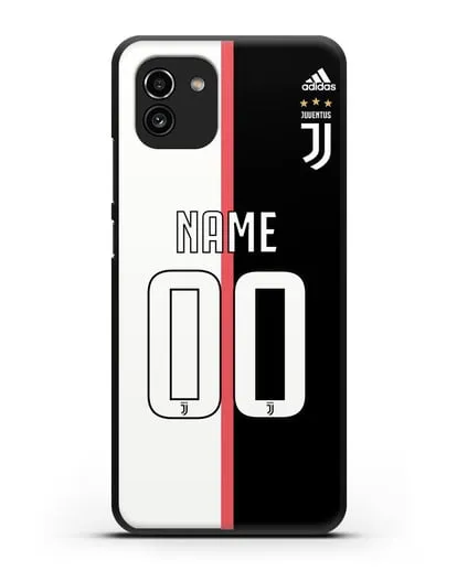 Именной чехол Ювентус с фамилией и номером (сезон 2019-2020) бело-черная форма силиконовый для Samsung Galaxy A03 [SM-A035]