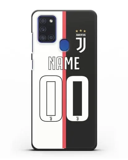 Именной чехол Ювентус с фамилией и номером (сезон 2019-2020) бело-черная форма силиконовый для Samsung Galaxy A21s [SM-A217F]
