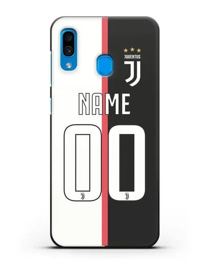 Именной чехол Ювентус с фамилией и номером (сезон 2019-2020) бело-черная форма силиконовый для Samsung Galaxy A30 [SM-A305FN]