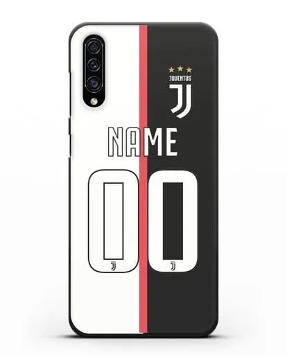 Именной чехол Ювентус с фамилией и номером (сезон 2019-2020) бело-черная форма силиконовый для Samsung Galaxy A30s [SM-A307FN]