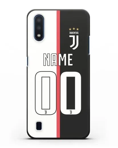Именной чехол Ювентус с фамилией и номером (сезон 2019-2020) бело-черная форма силиконовый для Samsung Galaxy M01 [SM-M015F]
