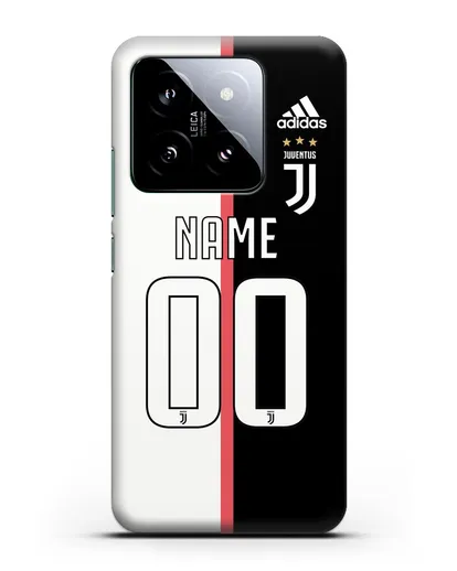 Именной чехол Ювентус с фамилией и номером (сезон 2019-2020) бело-черная форма силиконовый для Xiaomi 14