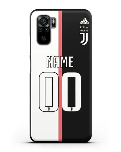 Именной чехол Ювентус с фамилией и номером (сезон 2019-2020) бело-черная форма силиконовый для Xiaomi Redmi Note 10