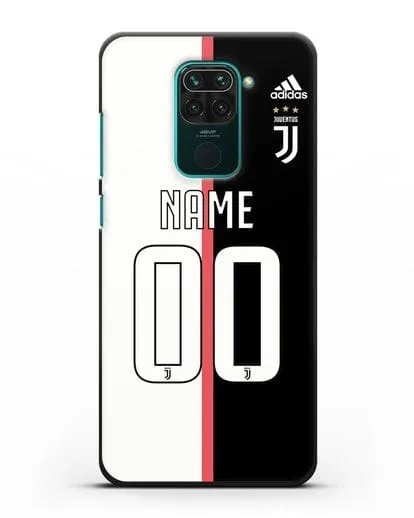 Именной чехол Ювентус с фамилией и номером (сезон 2019-2020) бело-черная форма силиконовый для Xiaomi Redmi Note 9
