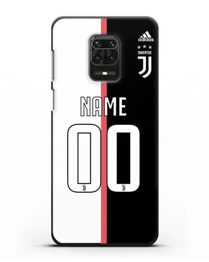 Именной чехол Ювентус с фамилией и номером (сезон 2019-2020) бело-черная форма силиконовый для Xiaomi Redmi Note 9 Pro