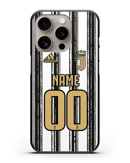 Именной чехол ФК Ювентус с фамилией и номером (сезон 2020-2021) домашняя форма силиконовый для iPhone 15 Pro