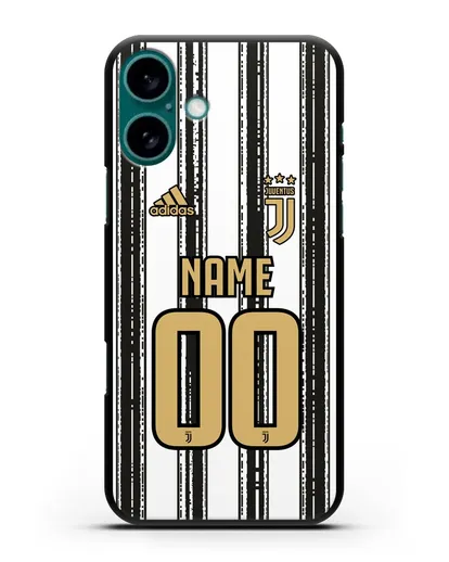 Именной чехол ФК Ювентус с фамилией и номером (сезон 2020-2021) домашняя форма силиконовый для iPhone 16 Plus