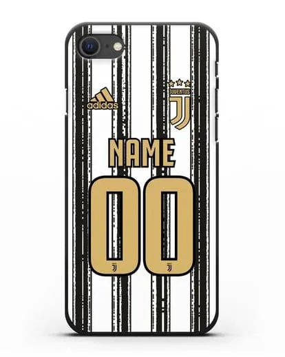 Именной чехол ФК Ювентус с фамилией и номером (сезон 2020-2021) домашняя форма силиконовый для iPhone SE 2020