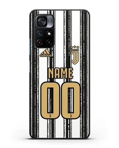 Именной чехол ФК Ювентус с фамилией и номером (сезон 2020-2021) домашняя форма силиконовый для Xiaomi Poco M4 Pro 5G