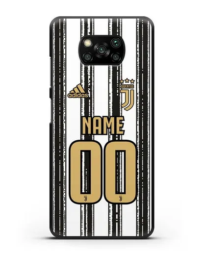 Именной чехол ФК Ювентус с фамилией и номером (сезон 2020-2021) домашняя форма силиконовый для Xiaomi Poco X3 Pro