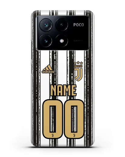 Именной чехол ФК Ювентус с фамилией и номером (сезон 2020-2021) домашняя форма силиконовый для Xiaomi Poco X6 Pro