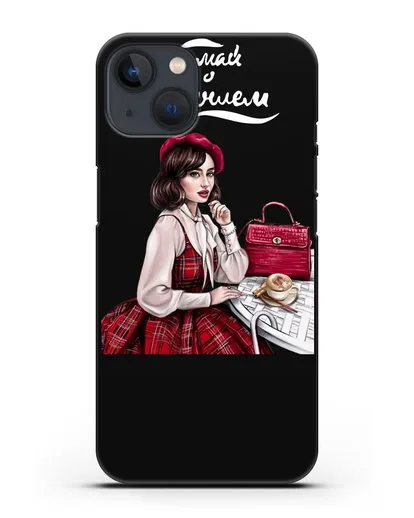 Чехол с иллюстрацией девушки и надписью Думай о хорошем силиконовый для iPhone 13 Mini