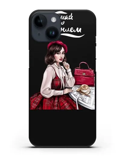 Чехол с иллюстрацией девушки и надписью Думай о хорошем силиконовый для iPhone 14