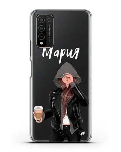 Именной чехол Девушка в худи с кофе силиконовый для Honor 10X Lite