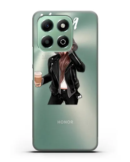 Именной чехол Девушка в худи с кофе силиконовый для Honor X6b