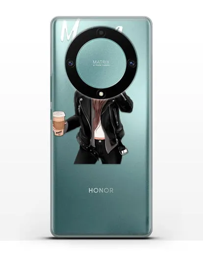 Именной чехол Девушка в худи с кофе силиконовый для Honor X9a