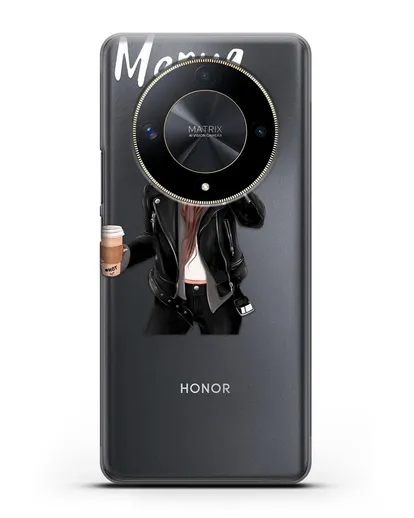 Именной чехол Девушка в худи с кофе силиконовый для Honor X9b