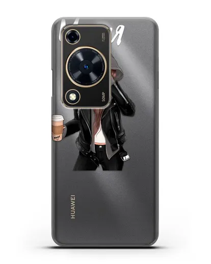 Именной чехол Девушка в худи с кофе силиконовый для Huawei Nova Y72