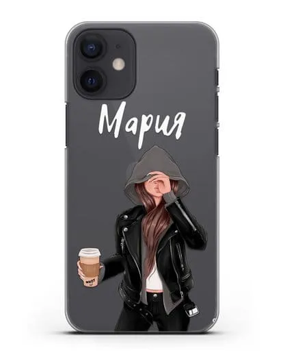 Именной чехол Девушка в худи с кофе силиконовый для iPhone 12 mini