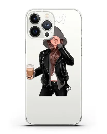 Именной чехол Девушка в худи с кофе силиконовый для iPhone 13 Pro Max