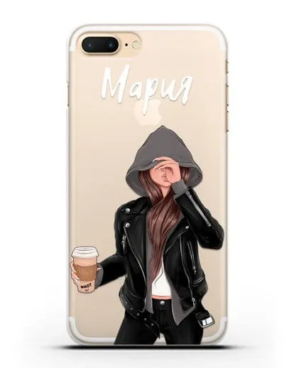 Именной чехол Девушка в худи с кофе силиконовый для iPhone 8 Plus