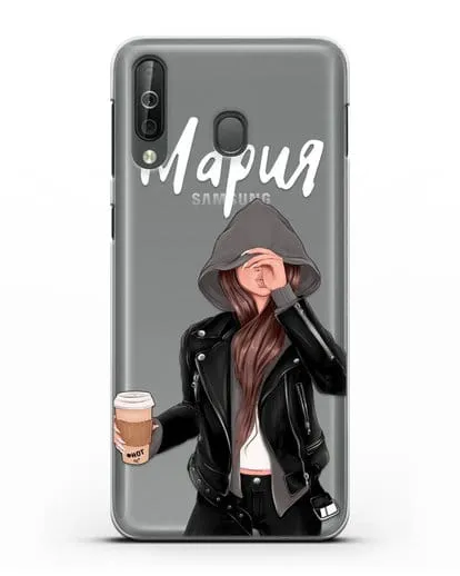 Именной чехол Девушка в худи с кофе силиконовый для Samsung Galaxy A40s [SM-A507FN]