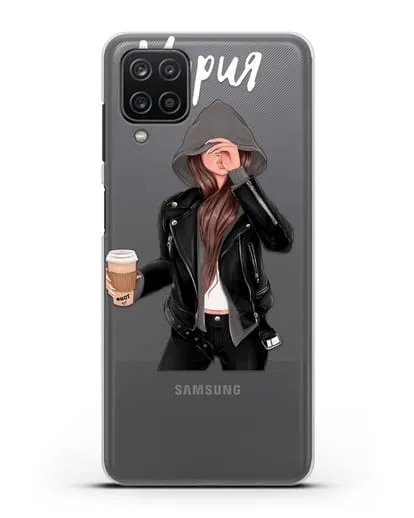 Именной чехол Девушка в худи с кофе силиконовый для Samsung Galaxy A12s [SM-A127F]