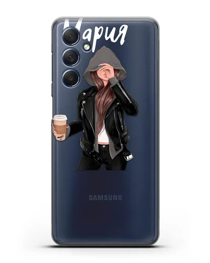 Именной чехол Девушка в худи с кофе силиконовый для Samsung Galaxy M54 [SM-M546]