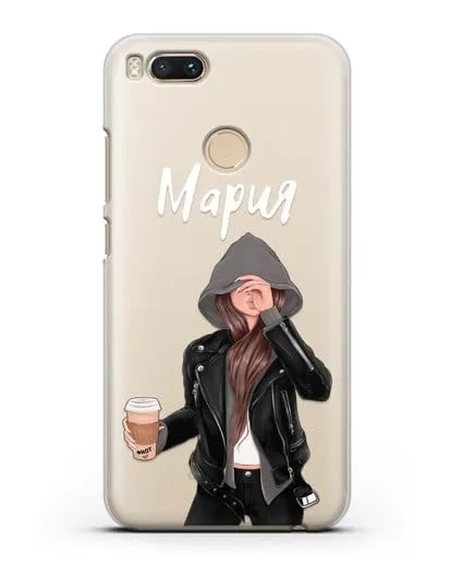Именной чехол Девушка в худи с кофе силиконовый для Xiaomi Mi A1