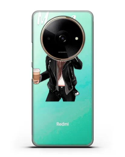 Именной чехол Девушка в худи с кофе силиконовый для Xiaomi Redmi A3x