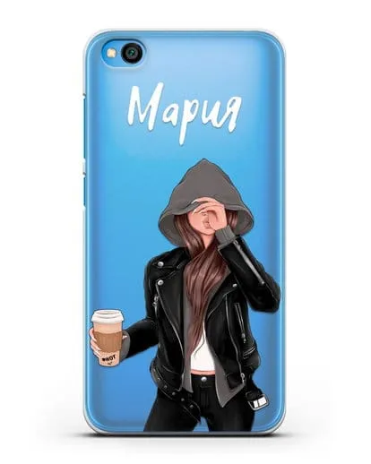 Именной чехол Девушка в худи с кофе силиконовый для Xiaomi Redmi Go