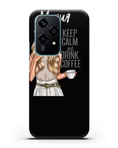 Именной чехол Девушка в берете с кофе и надписью Keep calm and drink coffee силиконовый для Honor 200 Lite