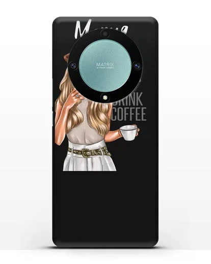 Именной чехол Девушка в берете с кофе и надписью Keep calm and drink coffee силиконовый для Honor X9a