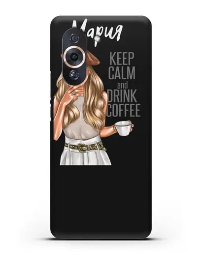 Именной чехол Девушка в берете с кофе и надписью Keep calm and drink coffee силиконовый для Huawei Nova 10 Pro
