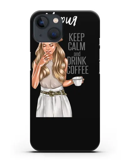 Именной чехол Девушка в берете с кофе и надписью Keep calm and drink coffee силиконовый для iPhone 13