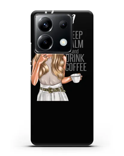 Именной чехол Девушка в берете с кофе и надписью Keep calm and drink coffee силиконовый для Xiaomi Poco X6
