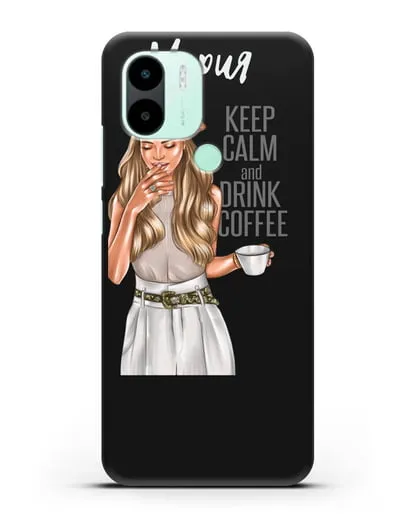 Именной чехол Девушка в берете с кофе и надписью Keep calm and drink coffee силиконовый для Xiaomi Redmi A2 Plus