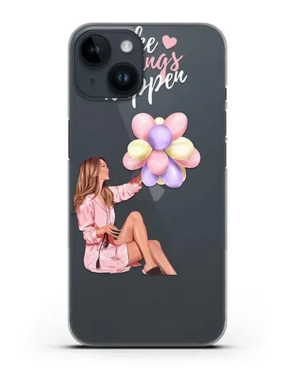 Чехол с иллюстрацией Девушка с воздушными шарами силиконовый для iPhone 14