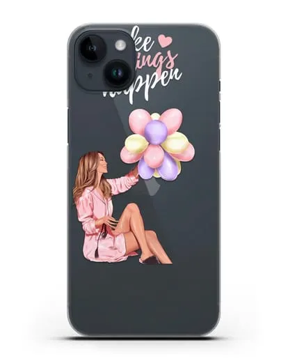 Чехол с иллюстрацией Девушка с воздушными шарами силиконовый для iPhone 14 Plus