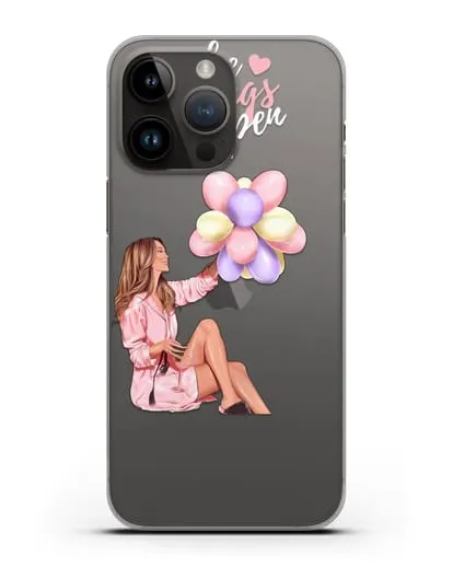 Чехол с иллюстрацией Девушка с воздушными шарами силиконовый для iPhone 14 Pro Max