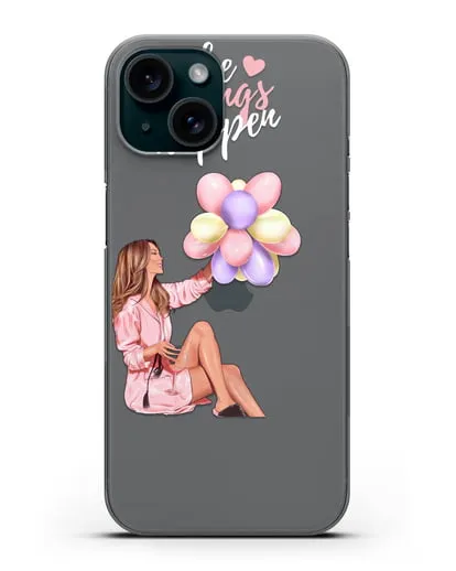 Чехол с иллюстрацией Девушка с воздушными шарами силиконовый для iPhone 15